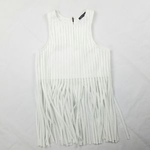 Gracia Mesh Fringe Crop Tunic Top